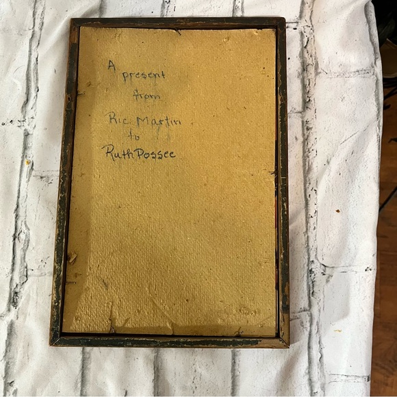 vintage old framed print Baby in high chair eating fruit wooden frame 8.5’x12’ - Picture 7 of 12